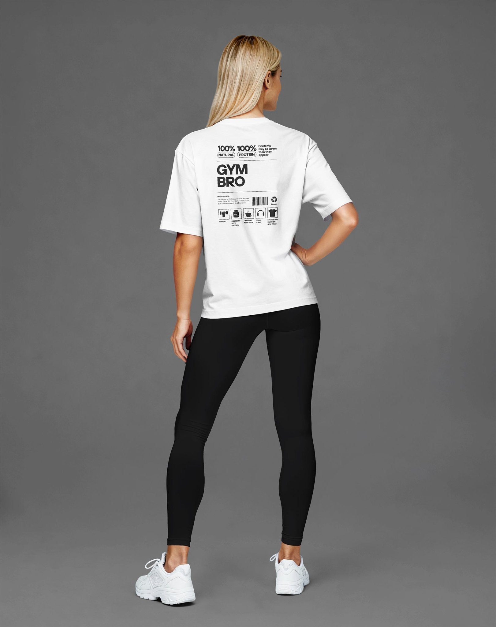 Weißes Damen Oversized Shirt mit „Gym Bro“ Design – Gym Mode mit Personality & Power