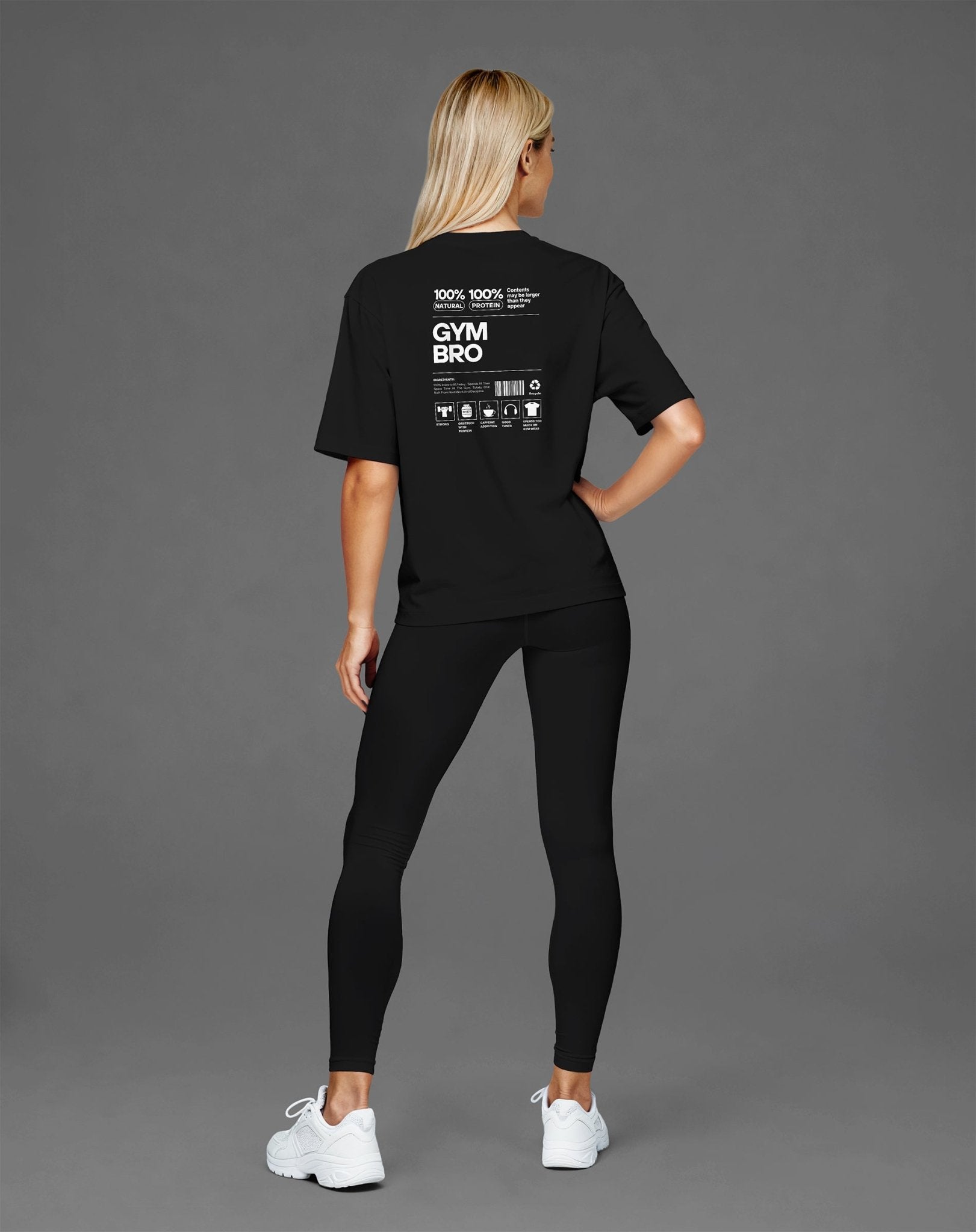 Schwarzes Oversized Damen Shirt mit „Gym Bro“ Print – Gym Look mit Haltung & Humor