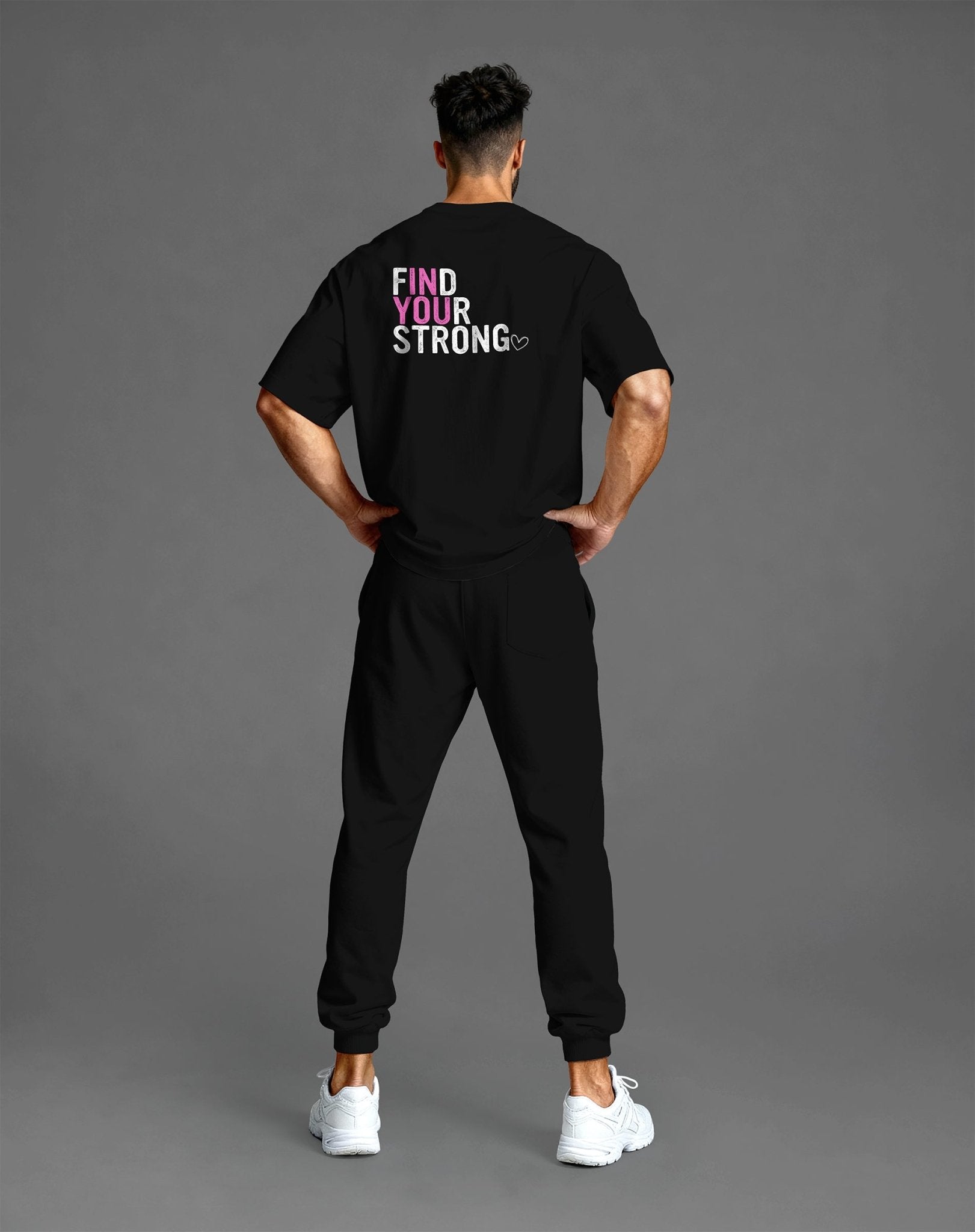Oversized Herren Gym Shirt in Schwarz mit „Find Your Strong“ Print – Stärke & Charakter von JAWX©
