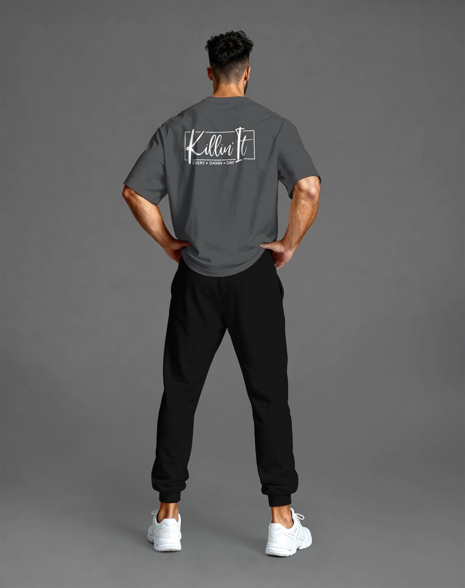 Graues Oversized Herren Shirt mit „Killin’ It“ Motiv – Gymwear für Energie & Mindset